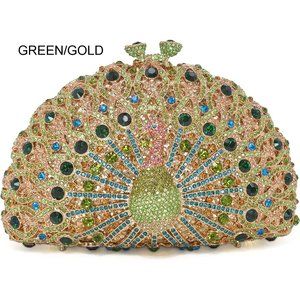 NEW Sparkling Bling Swarovski Crystal Rhinestone Peacock Clutch Bird Pur…